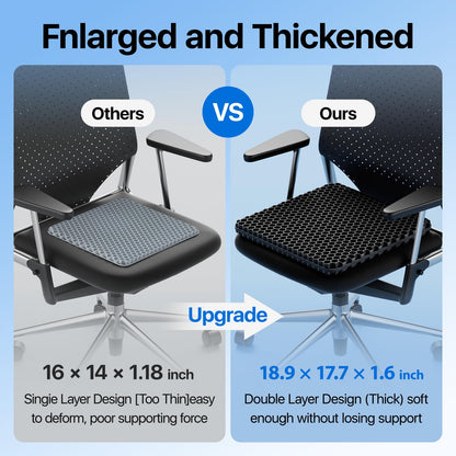 Gel Seat Cushion, Cooling Thick Big Breathable Honeycomb Design Absorbs Pressure Points Seat Cushion with Non-Slip Cover for Office Chair Home Cars Wheelchair