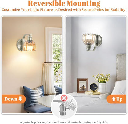Rechargeable Battery Operated Wall Sconce with Amber Glass Lampshade, Wireless Wall Scone Decor with Remote Control, 15 Colors Brushed Nickle Wall Light for Bedside Hallway Bedroom Doorway