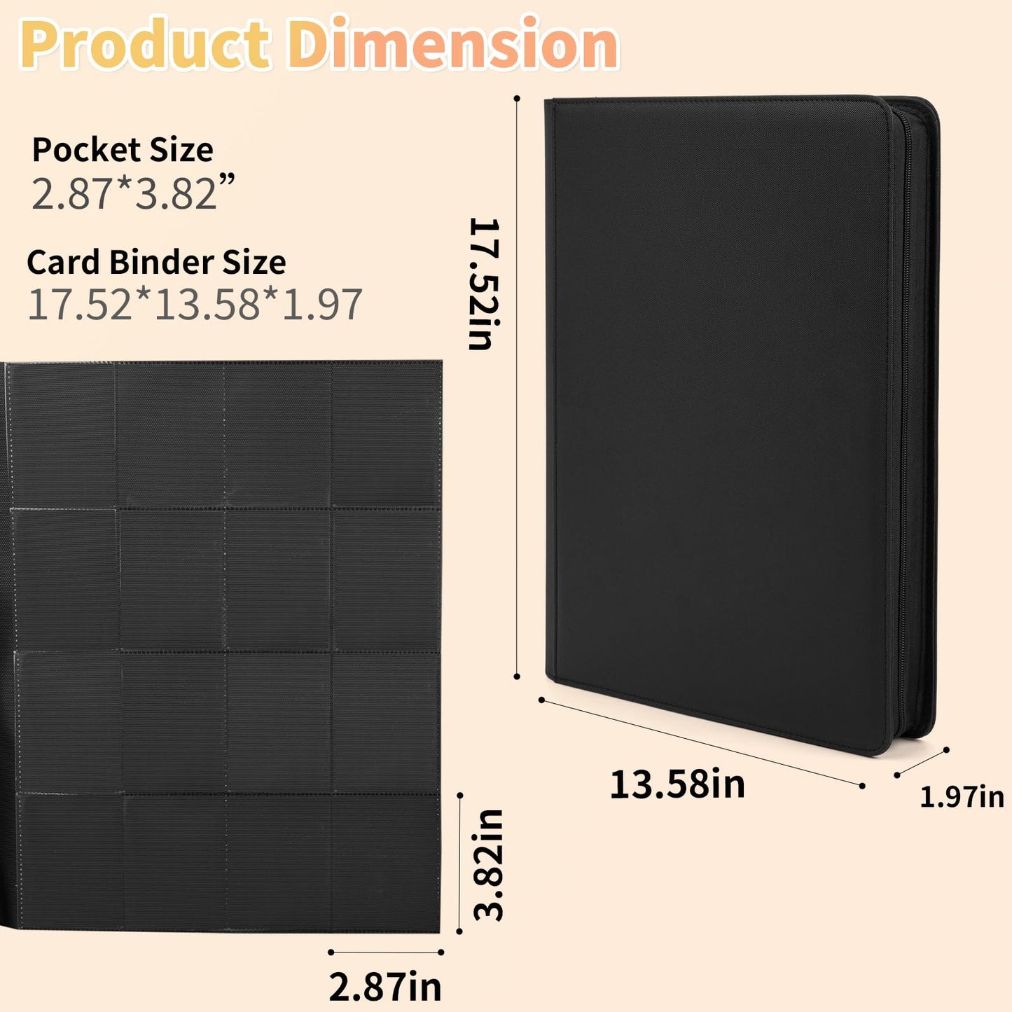 Premium 1000+ Pockets Trading Card Binder, 16-Pocket Ringless Side-Loading Album for TCG, MTG, Lorcana, Sports & Standard-Size Cards (Black2)