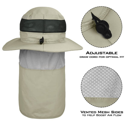 KastKing UPF 50 Boonie Hat Fishing Hat with Removable Neck Flap Sun Hats,Khaki