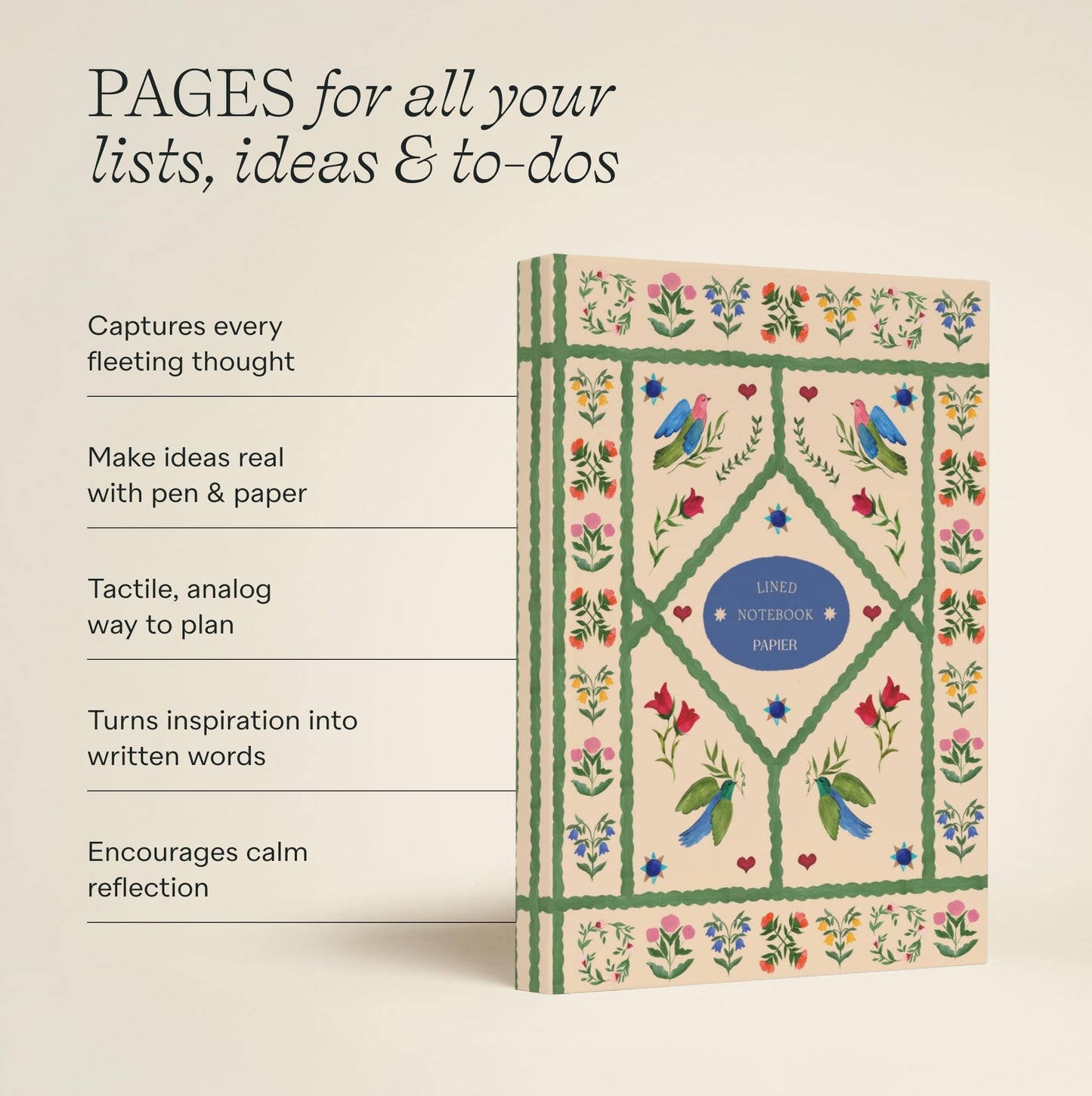 Papier Quilted Daydreams Notebook - Hardcover Journal | Lined Pages | Good for Writing & Drawing | Study & Office Organizer, Sketchbook, Commonplace Book With Bookmark | Beautiful Gift