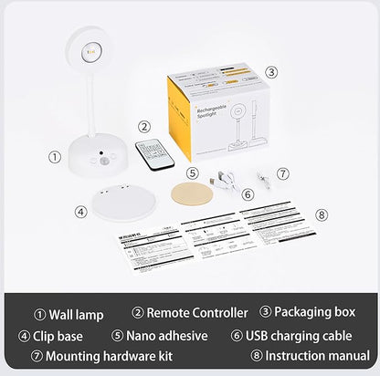 2200mAh Cat's Eye Bulb Motion Sensor Picture Light, Spotlight Painting Light, LED Wall Sconce, Night Light Lamp, Rechargeable 3 Color & Dimmable Magnetic 360° Rotation with Remote (White, 1 Pcs)