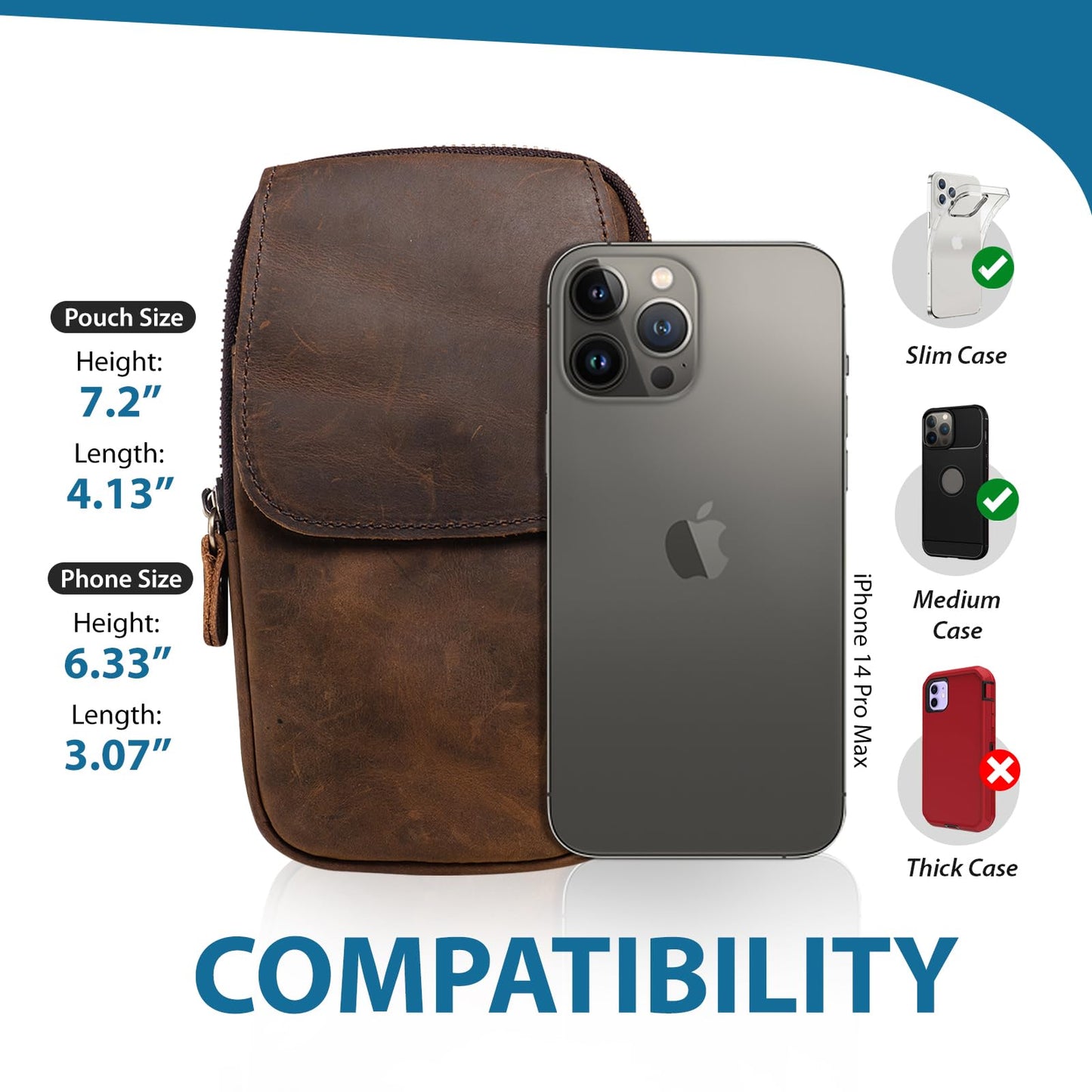 Hengwin Leather Men Cell Phone Holster Wallet Case with Belt Clip Travel Messenger Bag Waist Pouch Crossbody Purse Fits for iPhone 17 Pro Max 16 Pro Max 15 Pro Max Samsung Galaxy S25 Ultra (Coffee)
