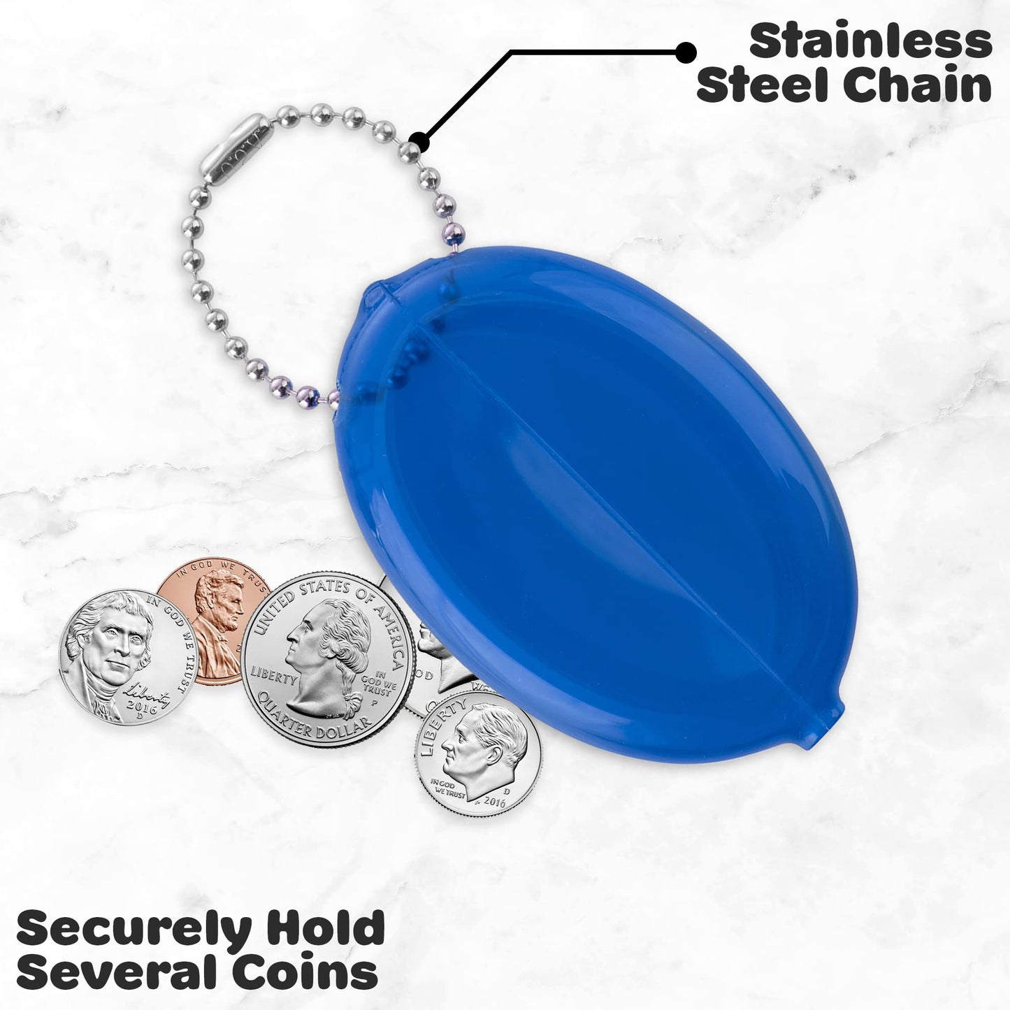 Oval Rubber Coin Purse Change Holder Made in U.S.A. For Men/Woman With Chain Pouch Made By Nabob Leather (Blue 3 Pack)