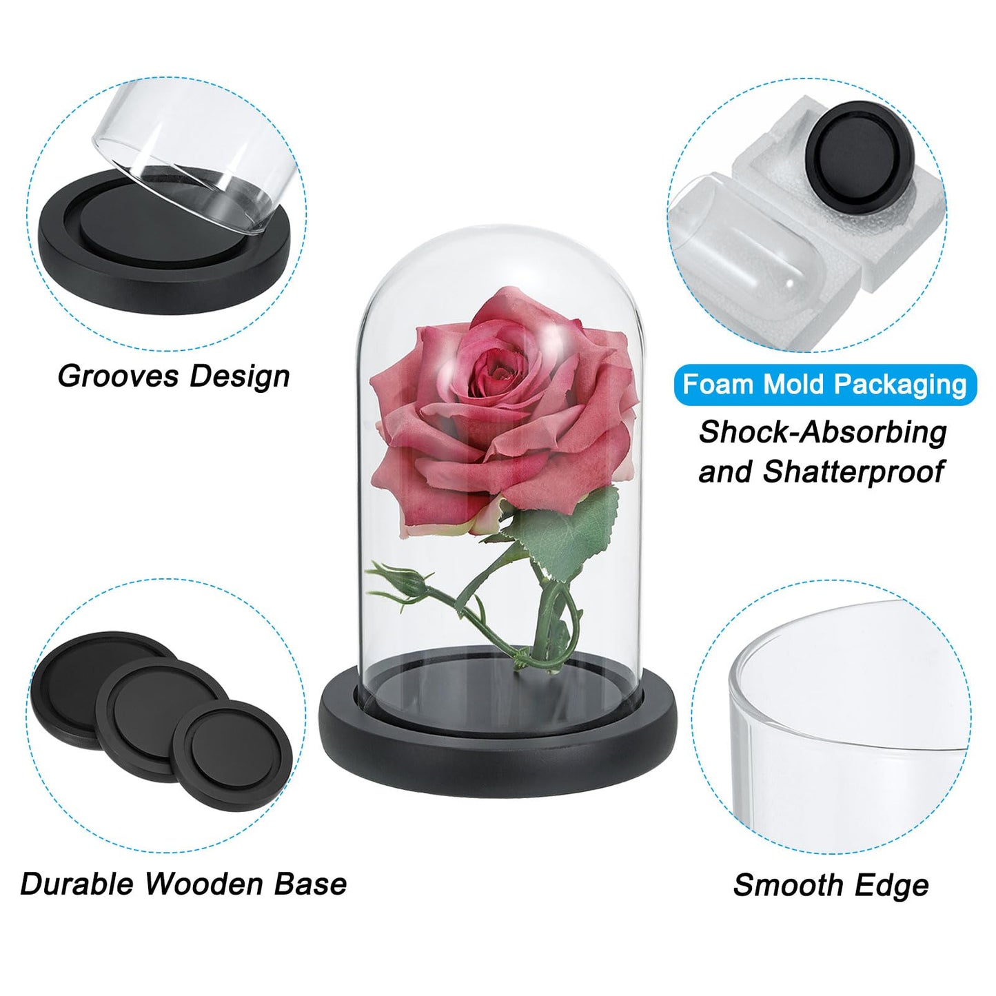 PATIKIL 6.1"x5.9" Clear Cloche Glass Dome, Glass Bell Jar Display Case Tabletop Centerpiece with Black Wooden Base for Christmas Home Decor