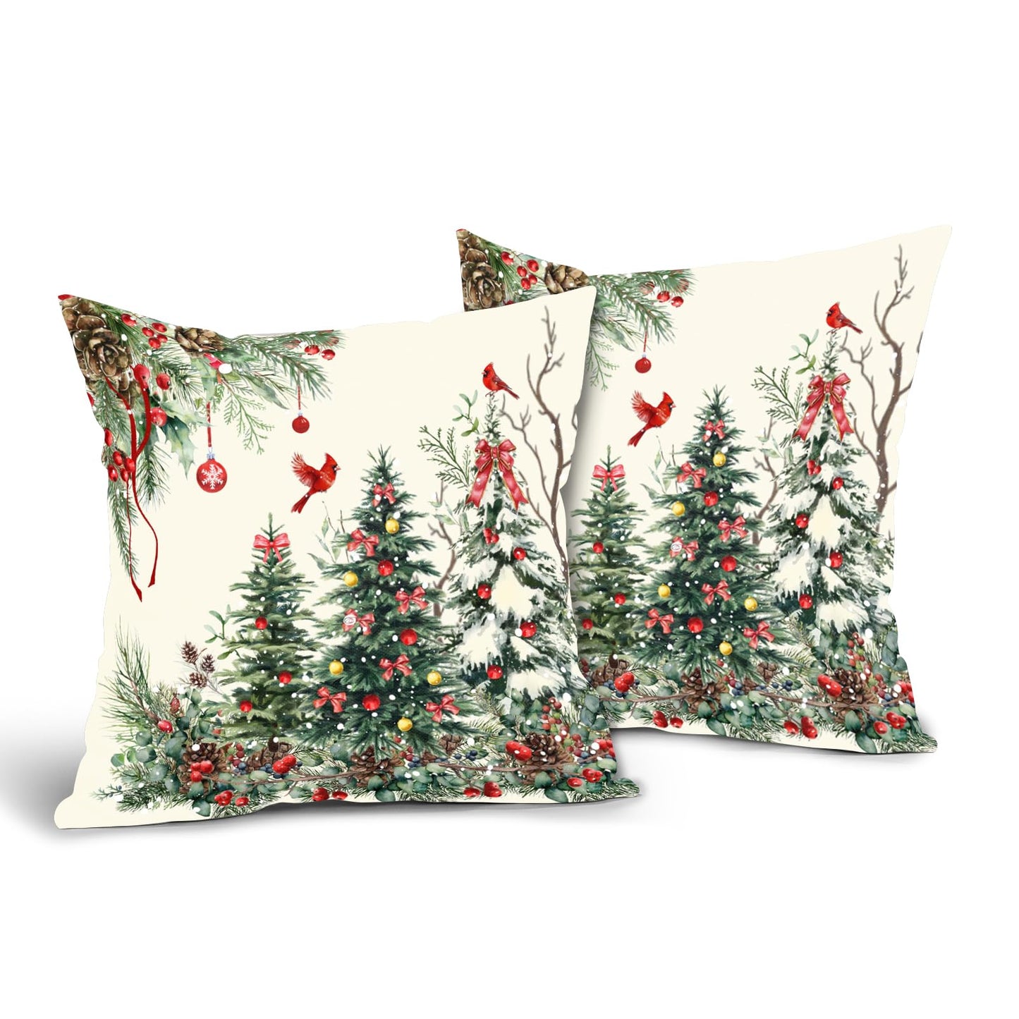 Christmas Pillow Covers 24x24 Inch Set of 2 Rustic Christmas Tree Decorative Outdoor Throw Pillows Winter Green Square Cotton Linen Cushion Case for Sofa Bed Couch Indoor Home Christmas Decor