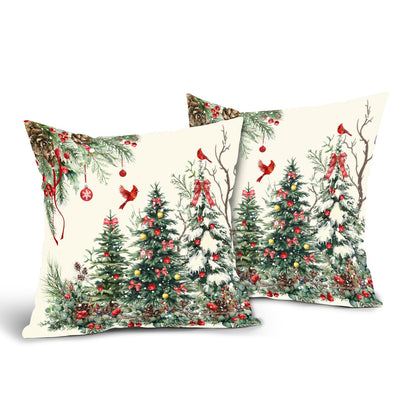 Christmas Pillow Covers 24x24 Inch Set of 2 Rustic Christmas Tree Decorative Outdoor Throw Pillows Winter Green Square Cotton Linen Cushion Case for Sofa Bed Couch Indoor Home Christmas Decor