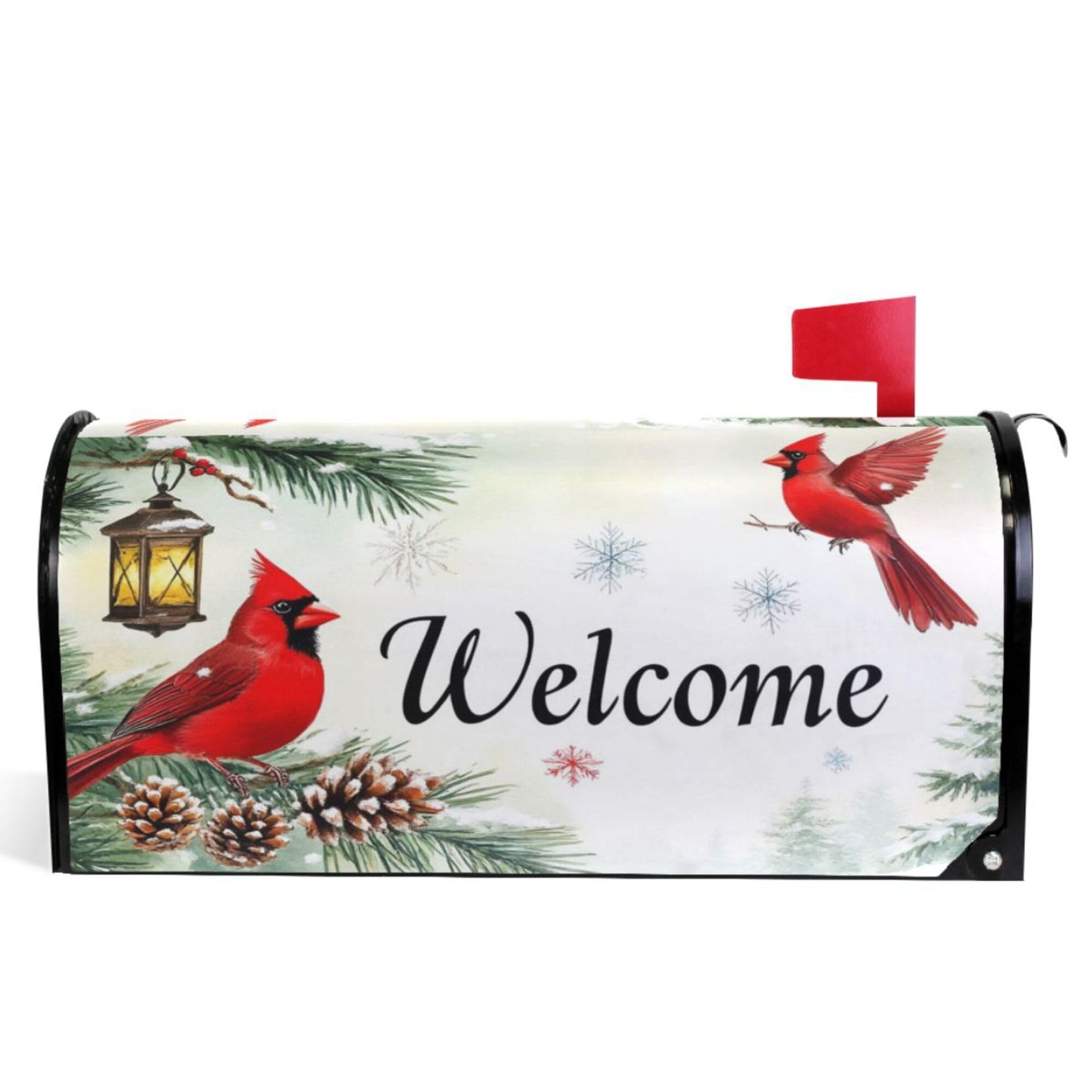 Welcome Winter Cardinal Birds Magnetic Mailbox Covers Christmas Snowflake Poinsettia Mailbox Cover Over Size Full Magnet Garden Yard Porch Mail Boxes Cover Holiday Decorations 25" L x 21" W