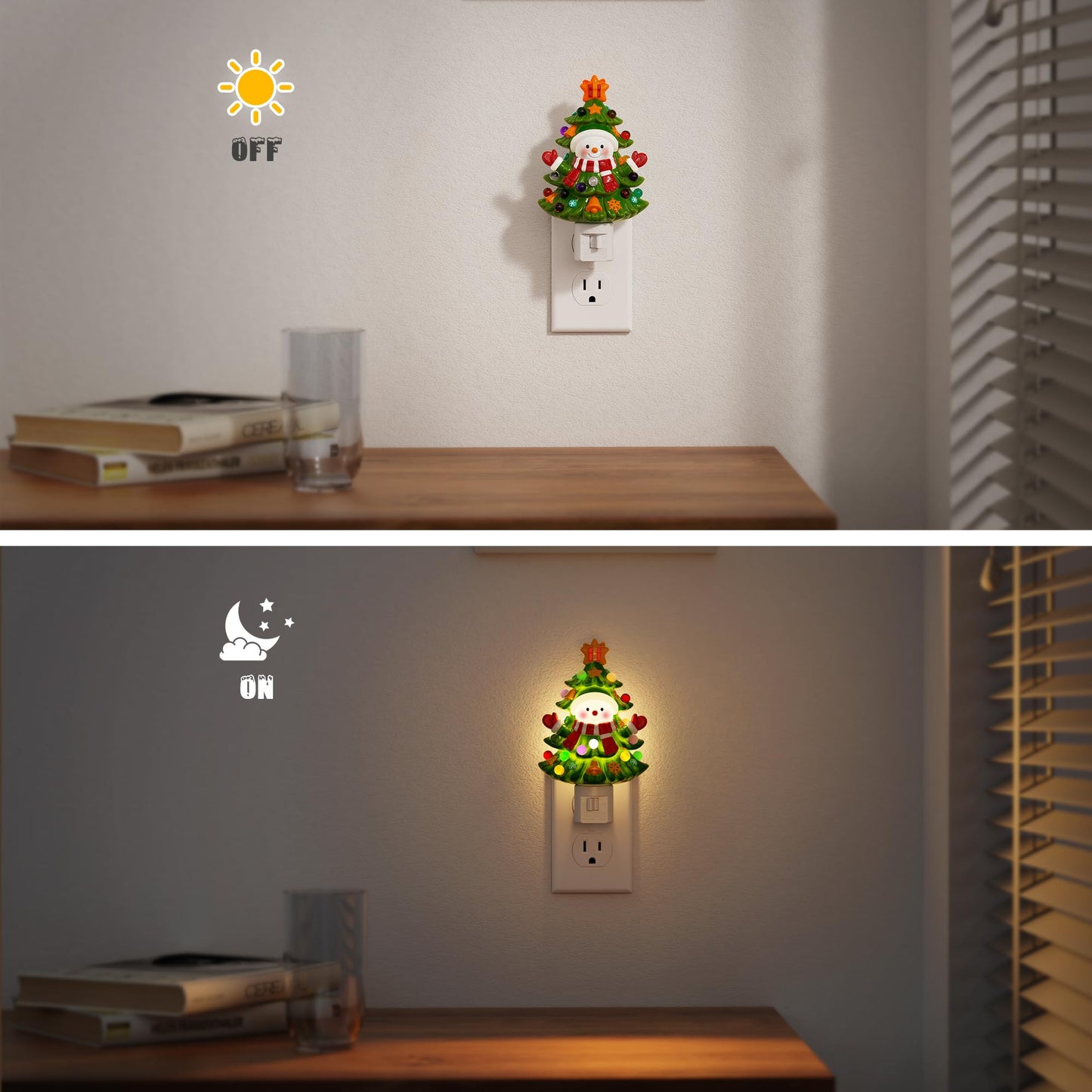 JandCase Christmas Tree & Snowman Night Light, 3000K Night Lights Plug into Wall,Cute & Funny Ceramics Christmas Night Light for Kids, 360° Rotatable for Home Party Decor,1 Pack
