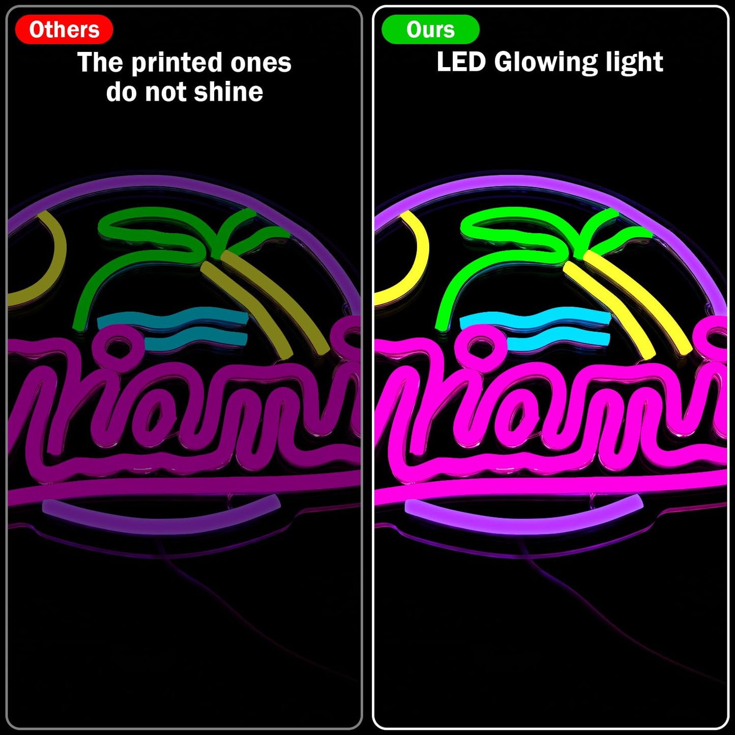 Miami Neon Sign Dimmable Led Palm Tree Sunset Sunrise Neon Light Signs for Wall Decor, Miami Wave Island Neon Lights for Beach, Vacation, Party, Room, Man Cave