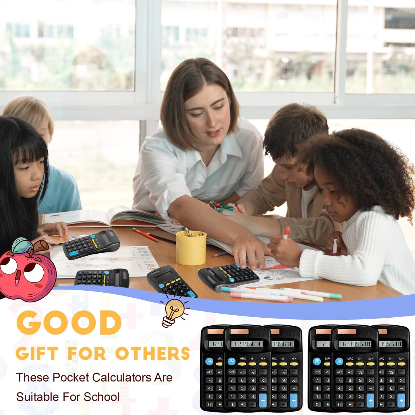 12 Packs Pocket Size Mini Black Calculator Basic Calculators for Handheld Angled Students 8 Digit Display Solar Battery Dual Power Small Calculator for Students Kids Home Office