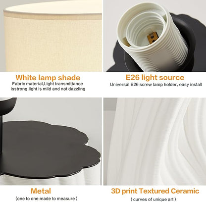 White Ceramic Table Lamps 21.5In, Modern Plug in Table Lamp Decor for Bedroom Bedside Nightstand Living Room Office Desk
