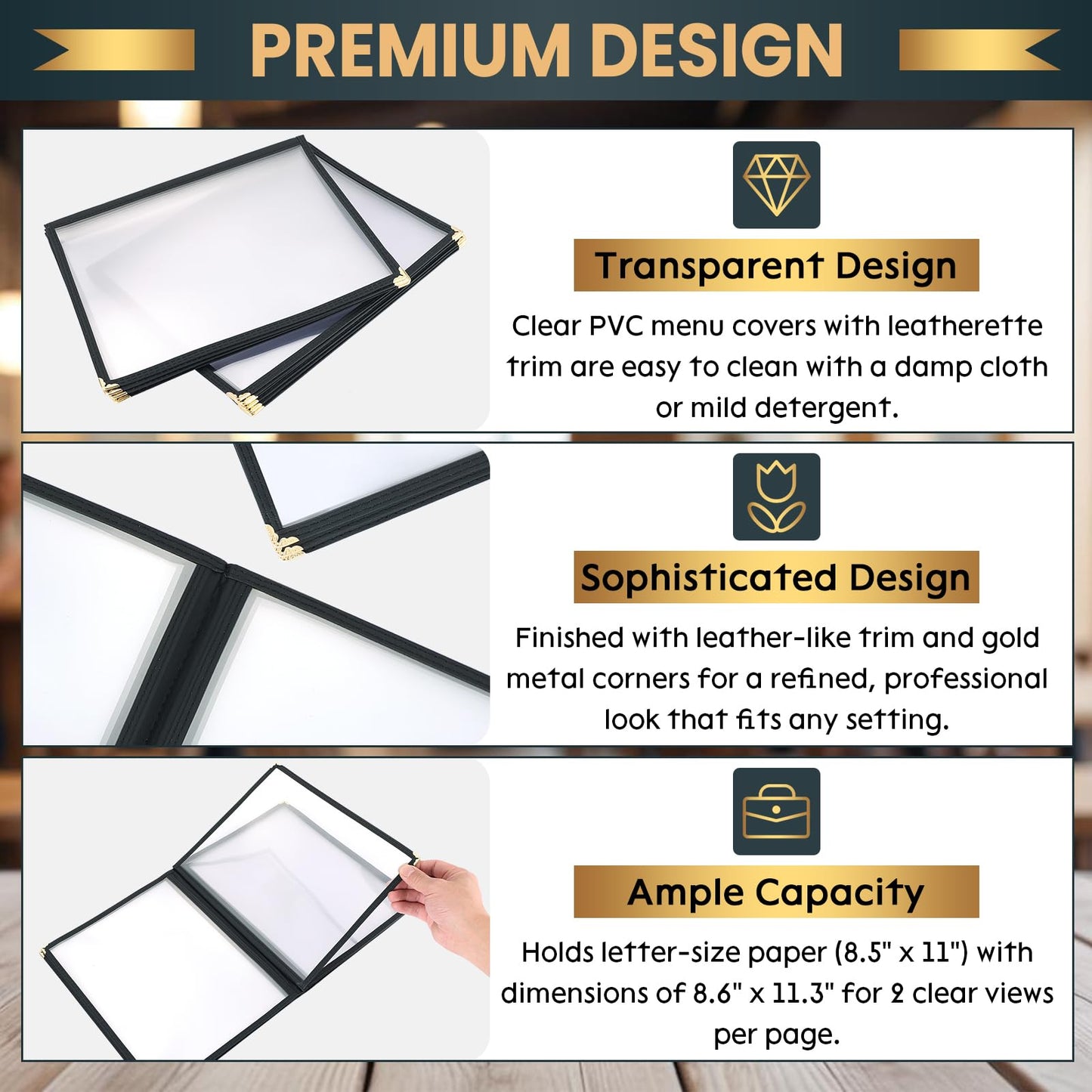 AMGSH 6 Page 12 View Menu Covers 8.5 x 11 Inch, Clear View Menu Holder Transparent Menu Sleeve, Fits Letter Size Paper for Kitchen, Restaurant Supplies, Wine Menu Morning Menu Homeschool 2 Pack
