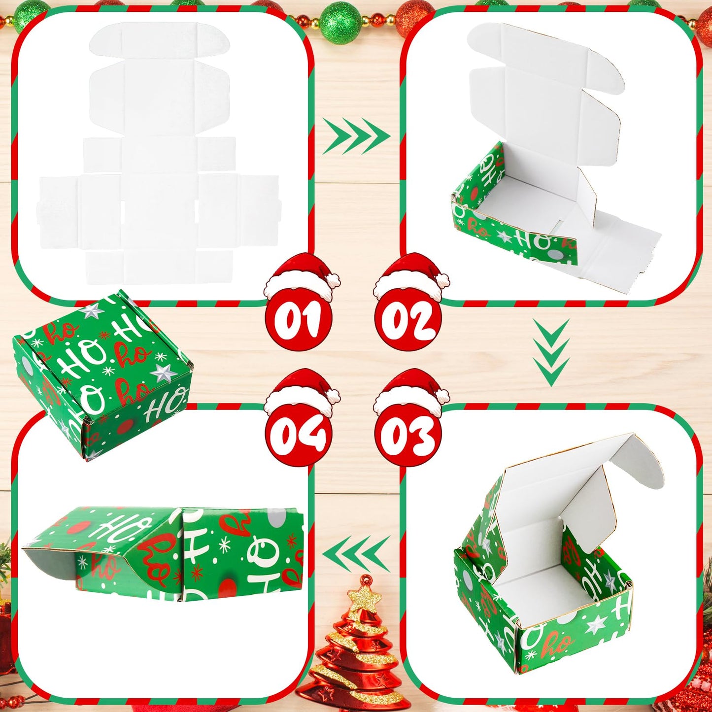 Tenceur 48 Pack Small Christmas Gift Boxes with Lids 4 x 4 x 2 Inch Christmas Clothes Boxes Corrugated Cardboard Wraping for Packaging Xmas Gift