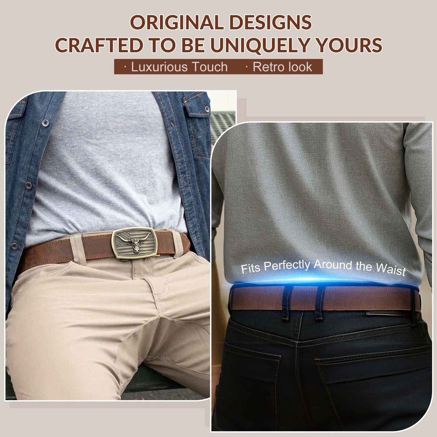 OZNDAS Ratchet Belt Strap, Full Grain Leather Belt Straps for Men without Buckle 1 3/8"- Replacement Strap Only