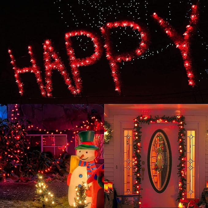 C7 Halloween Orange String Lights, 25Ft Outdoor Halloween Decorations Lights with 27 Clear Orange Bulbs, Vintage Christmas Lights for Roofline Patio Cafe Party Decor- Black Wire