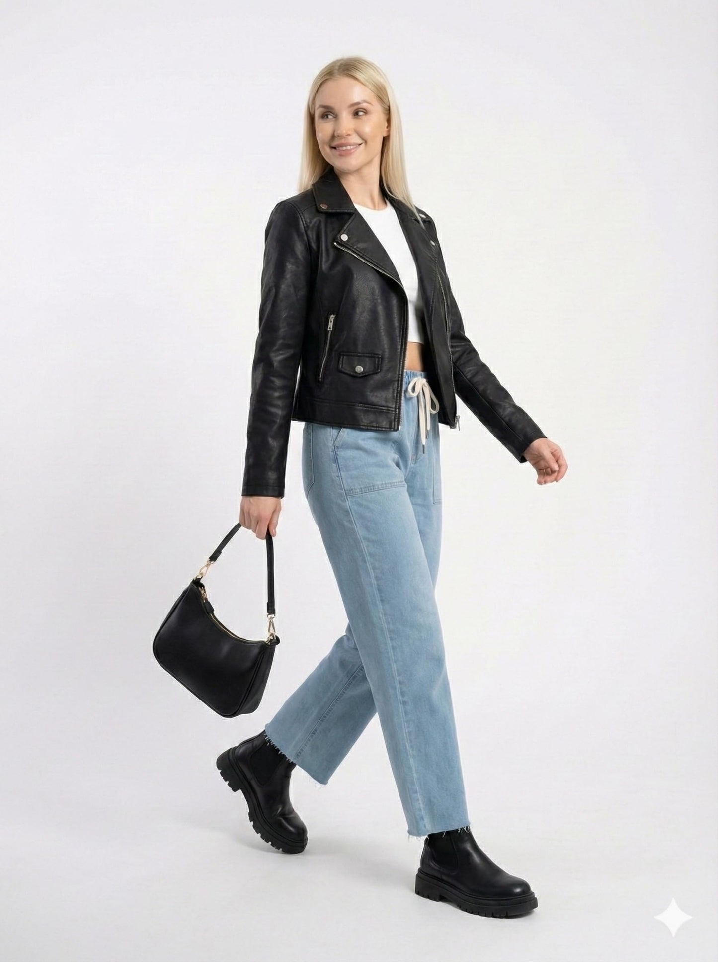 Mulch Woman High Waisted Wide Leg Women’s Pull On Blue Wash Jeans Stretchy Loose Fit Elastic Waist Drawstring Denim Pant (Medium)