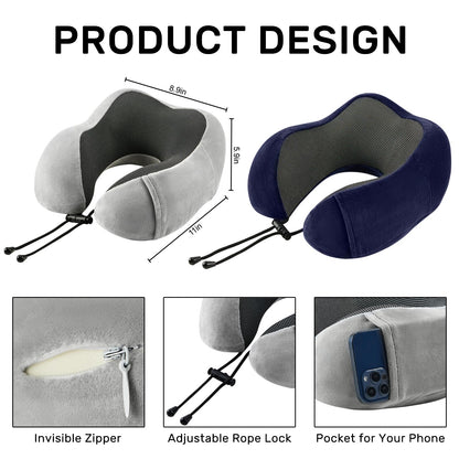urnexttour Travel Pillow for Airplane-2 Pack Memory Foam Neck Pillows, Soft & Support Travel Essentials for Travelling, Sleeping Rest, Car, Train and Home Use(Grey&Navy)