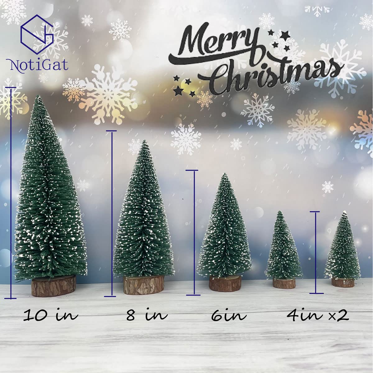 NotiGat mini Christmas Tree Bottle Brush Christmas Trees with Wooden Bases Christmas Decorations for Party Table top decer Christmas Tree （5pcs）