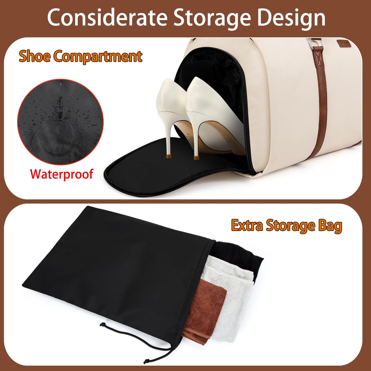 Convertible 2-in-1 Garment Bags for Travel, 50L Carry On Garment Duffle Bag With Shoe Compartment Large Weekender Bag for Women Men Hanging Suitcase Suit Travel Duffel Overnight Bags