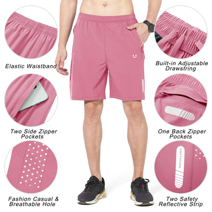 NORTHYARD Men's Athletic Running Shorts Gym Workout 7"/9"/5" Quick Dry Lightweight Sports Basketball Tennis 3 Zipper Pockets POWDERPINK L