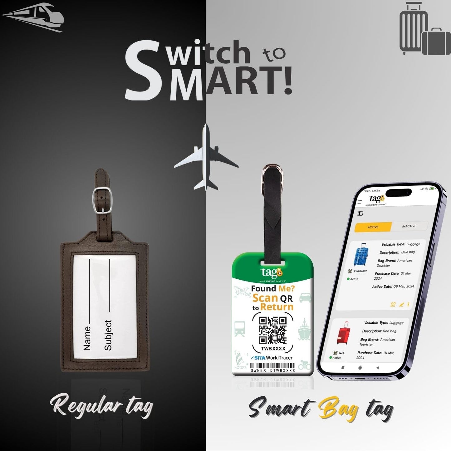[Pack 2] tag8 Wales Flag Tag Smart Bag tag |Trendy Luggage tag ID Identification | Suitcase Tag | Fashionable Digital Name tag | Airline Compliant, SITA World Tracer Code Enabled | Gift idea