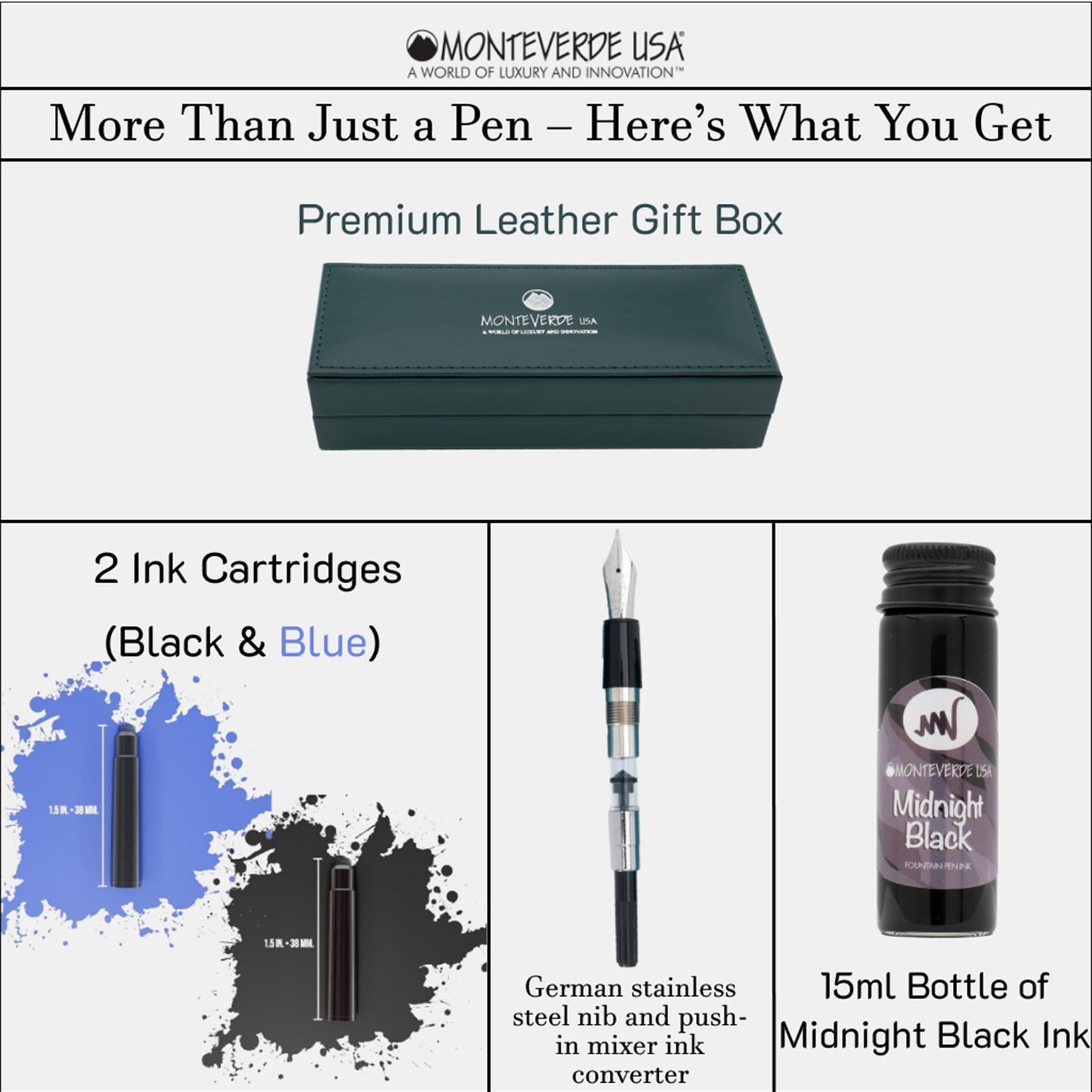 Monteverde USA Aldo Domani Fountain Pen Brown – Medium Nib – Free Ink Bottle, Converter & 2 Cartridges – Gift Box Included