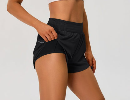 BMJL Womens Workout Gym Shorts Athletic Yoga High Waisted 2 in 1 Sporty Dolphin Running Shorts with Zip Pocket 2.5"(S,Black)