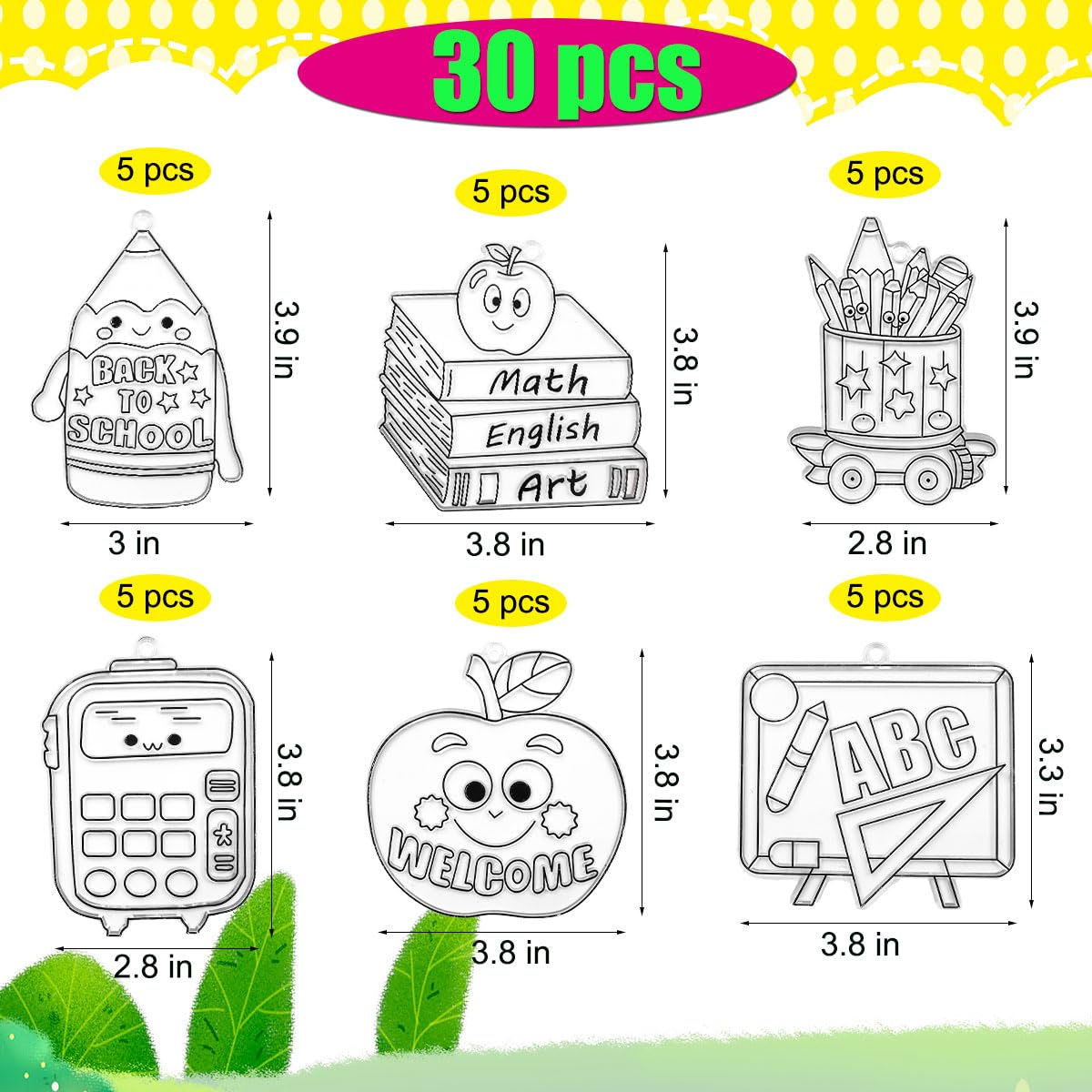 30 Sets Suncatcher Kit Back to School Suncatchers Apple Pencil Window Paint Art Drawing DIY Craft Kits Sun Catchers First Day of School Supplies for Stationery Party Gift Exchange Classroom Activities