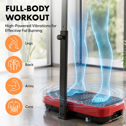 Hurtle Vibration Plate Exercise Machine, Portable Vibration Plate with Handles and 1-99 Speed Levels, 10 Preset Programs, Quiet Low-Impact Home Fitness Platform with Remote Control, Red