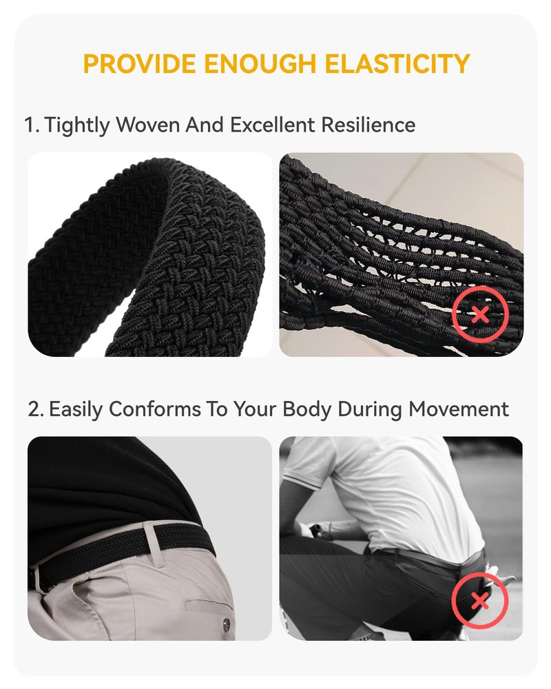 CHAOREN Mens Stretch Belt - 1 3/8" Elastic Braided Golf Belt for Men Women - Stretchy Web Fit Summer Casual Jeans