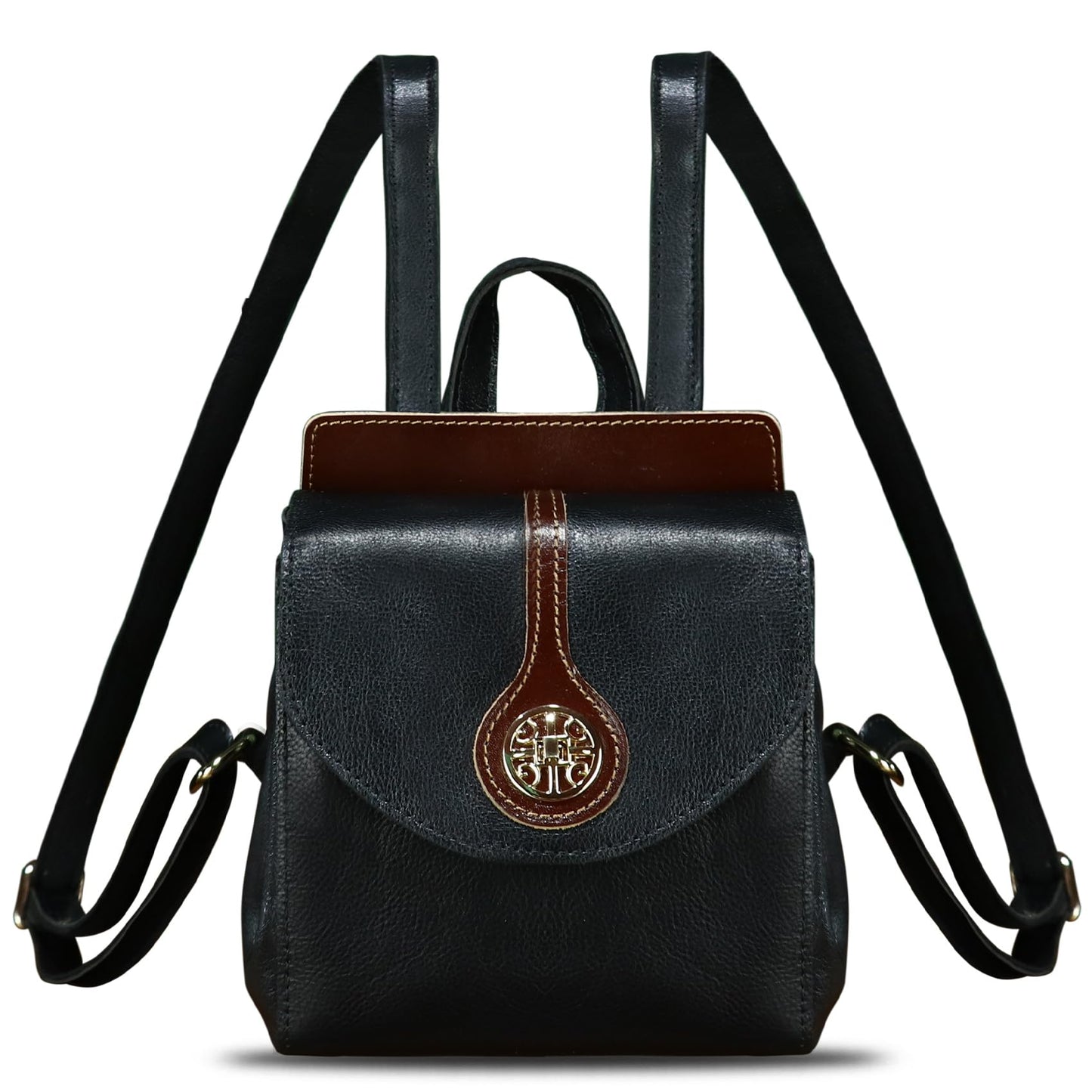 LRTO Genuine Leather Small Backpack Purse for Women Knapsack Casual Daypack College Back Bag (Black)