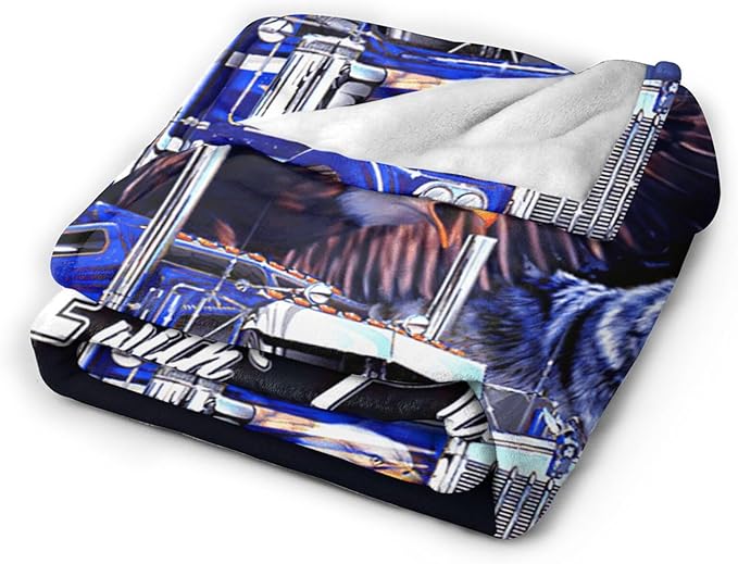 Truck Blanket Decor Gifts for Trucker, Truck Flannel Fleece Fuzzy Lorry Throw Blankets, Soft Warm Cozy Plush Eagle Wolf Blanket for Bed Couch Living Room Stuff Decoration for Kids Adult 50"x40"