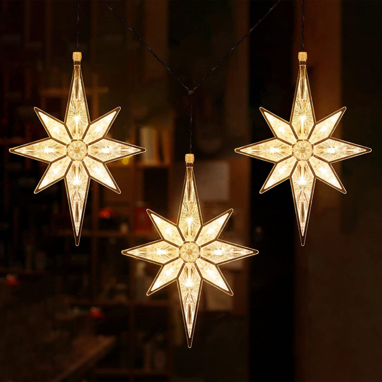 Mudder 10.8 Inch Christmas Window Star Lights Large Hanging Bethlehem Star Tree Topper Decoration Christmas LED Window Lights Silhouette Decoration (Warm White,1 Piece)