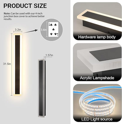 Porch Lights Outdoor, 31.5 inch Outdoor Sconces Wall Lighting 3000K LED Modern IP65 Waterproof Linear Exterior Wall Light for Garage Porch Patio