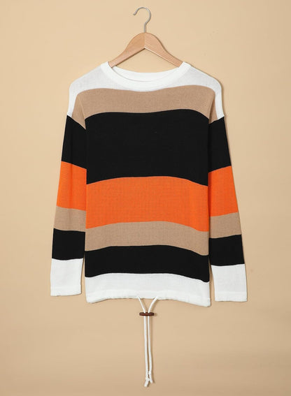 Dokotoo Womens Sweaters Striped Fall Winter Outfits 2025 Crewneck Drawstring Color Block Fashion Clothing
