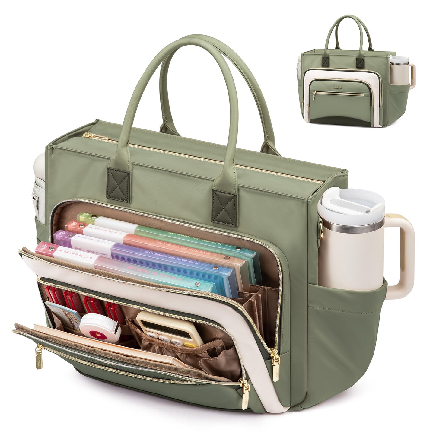 LOVEVOOK Teacher Tote Bag for Women,Laptop bag with Large Cup Holder,Work bag with Accordion File Organizer Pocket,Multi-Pockets Professional Diaper Bag Nurse Bag,Handbag Purse for Work,College,Daily