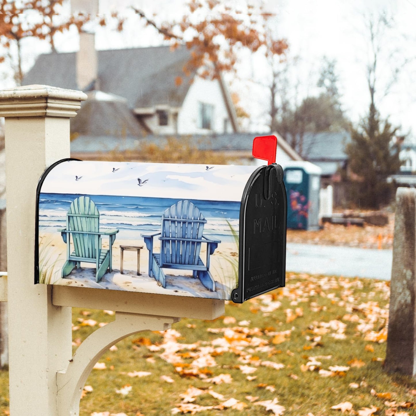 Summer Beach Life Nautical Coastal Theme Mailbox Covers - Magnetic, Standard Size 21x18 Inch, Blue Ocean Seagull, Waterproof, Garden Yard Outdoor Decor