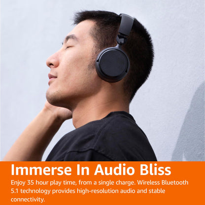 Amazon Basics Bluetooth On-Ear Headphones Wireless with Microphone, Deep Bass, 35 Hour Playtime, Foldable, Collapsible, Portable Travel Friendly, Black