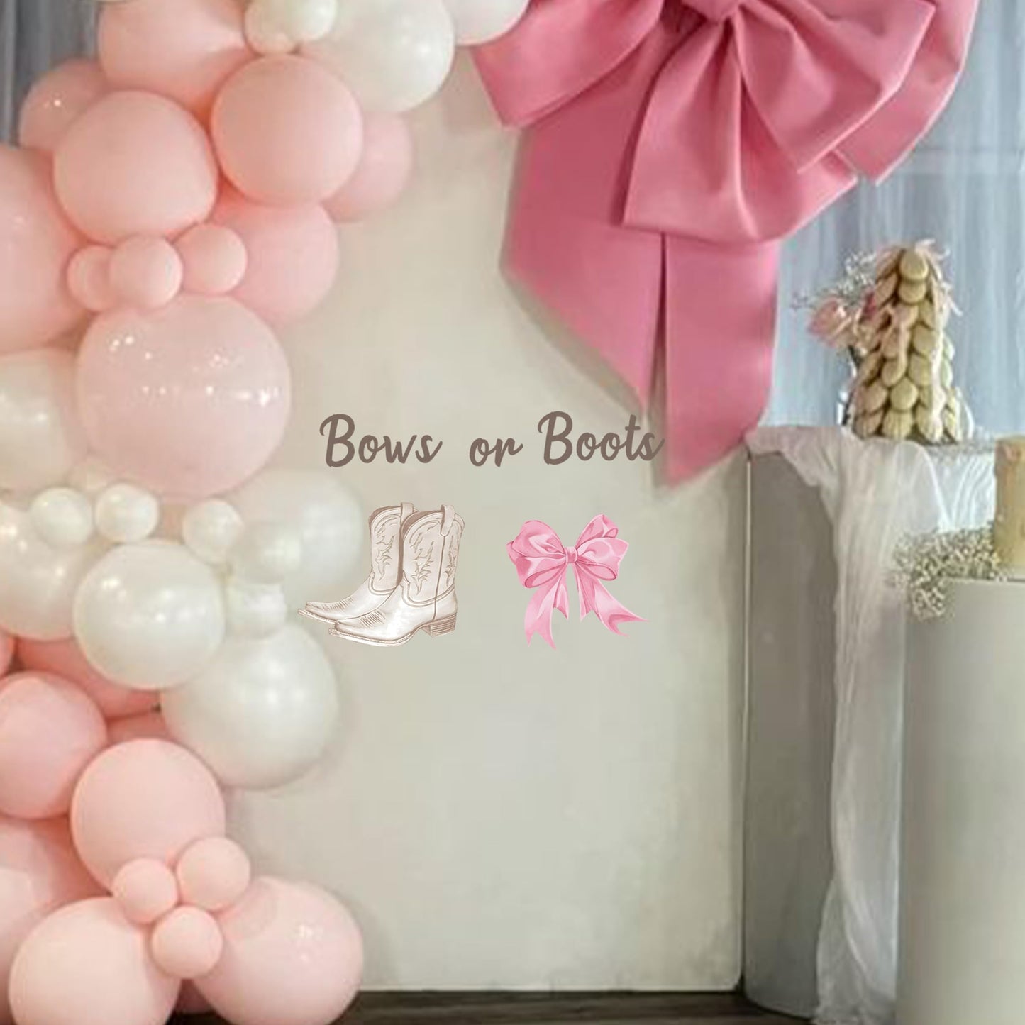 Capiont Boots Or Bows Decal - Gender Reveal Party Boy Or Girl Decoration, Bunting Party Supplies Backdrops, Baby Gender Reveal Party Balloon Arch Decal