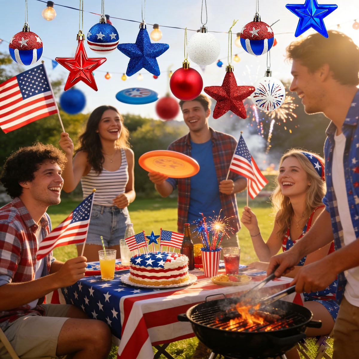 Patriotic Ornaments Hanging Balls - 32 Pcs 4th of July Independence Day Tree Ornaments Memorial Day Red White Blue Stars Balls for Veterans Day Holiday Party Home Christmas Tree Decor