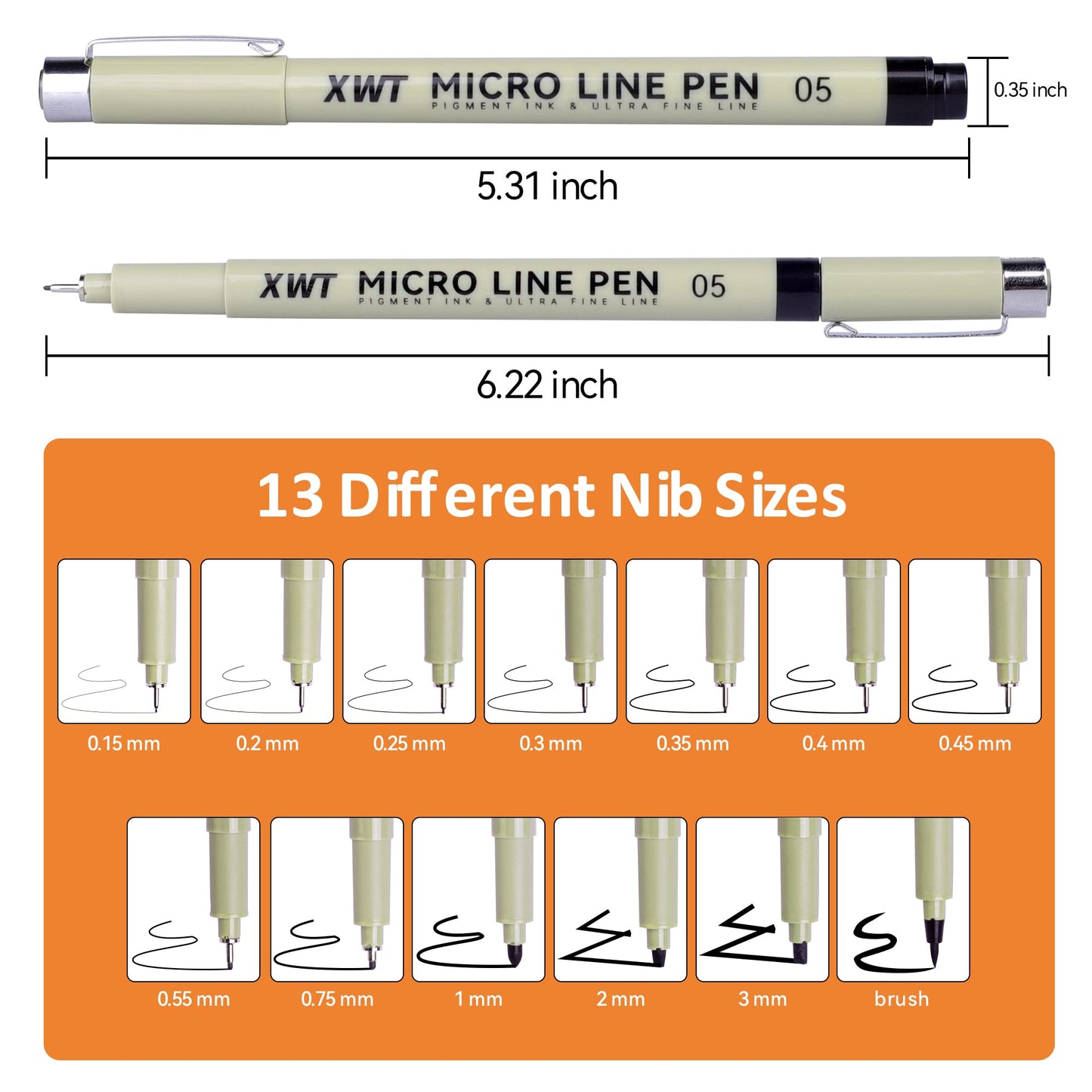 XWT 12+1 Fineliner Drawing Art Pens, Black Waterproof Pigment Ink Set for Artists, Sketching, Manga, Watercolor, Calligraphy, and Detail Outlining Archival Quality Inking Markers