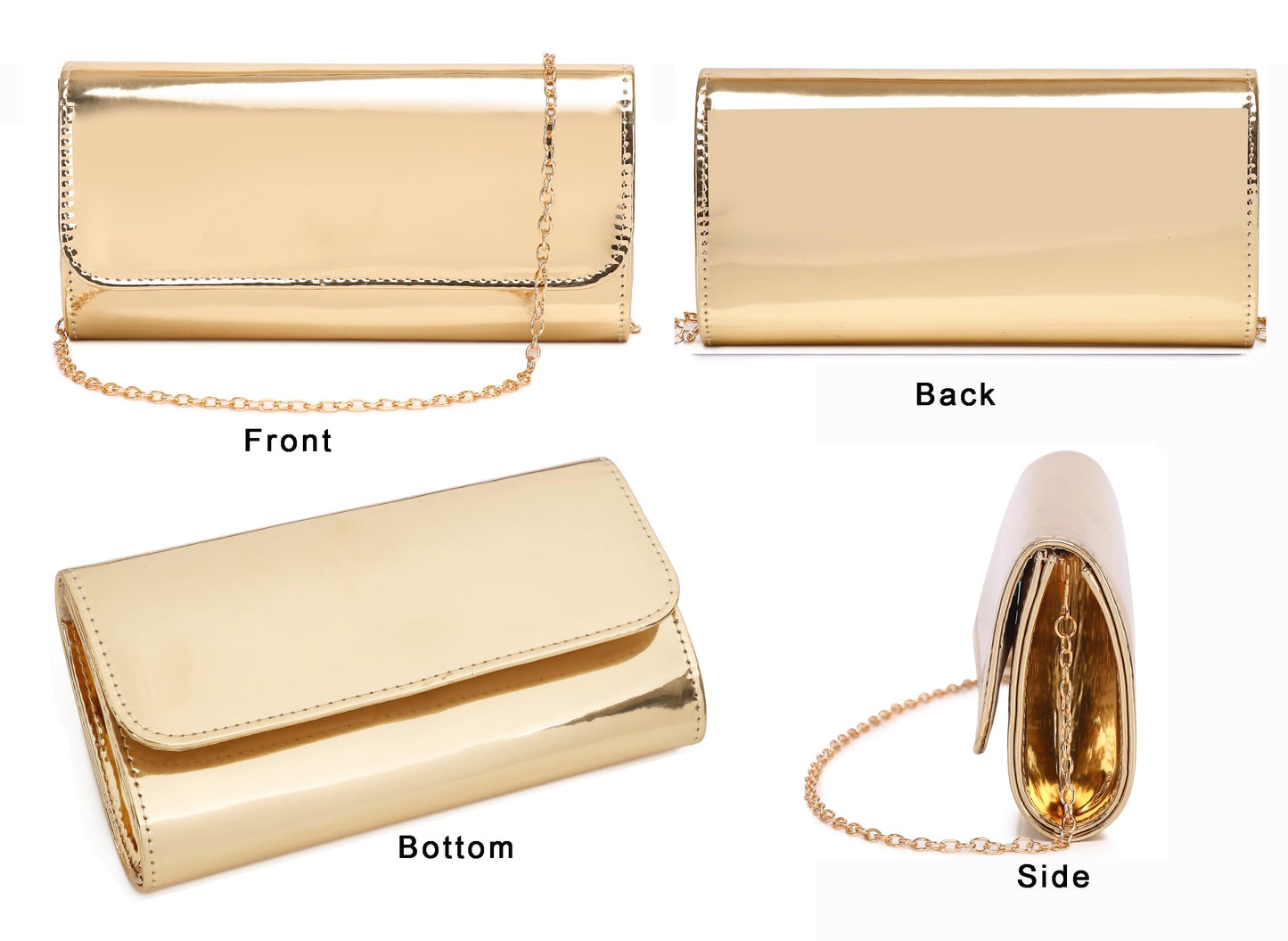 MUDUO Patent Leather Envelope Clutch Purse Shiny Candy Foldover Clutch Evening Bag for Women (Gold18)