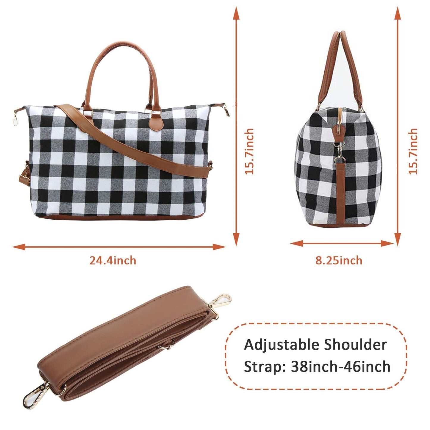 XinblueCo Weekender Buffalo Plaid Duffle for Women Travel Carry-on Overnight With Shoulder Strap for Business Trip Western Gifts