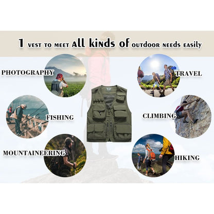 Flygo Men's Casual Lightweight Outdoor Fishing Work Safari Travel Photo Cargo Vest Jacket Multi Pockets(Large, Army Green)