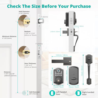 Keyless Entry Door Lock with Handle Set - Fingerprint Door Locks, Electronic Keypad Deadbolt, Smart Locks for Front Door, Auto-Lock & One Touch Locking, Easy Installation - Satin Nickel