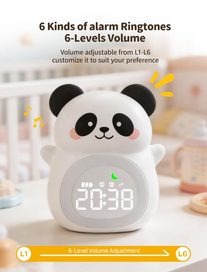 MASHI Panda Kids Alarm Clock, Sun & Moon Sleep Trainer for Toddlers, Cute Animal OK to Wake Clock with 9 Color Night Light, 6 Soothing Sounds, Dual Alarm, for Boys & Girls