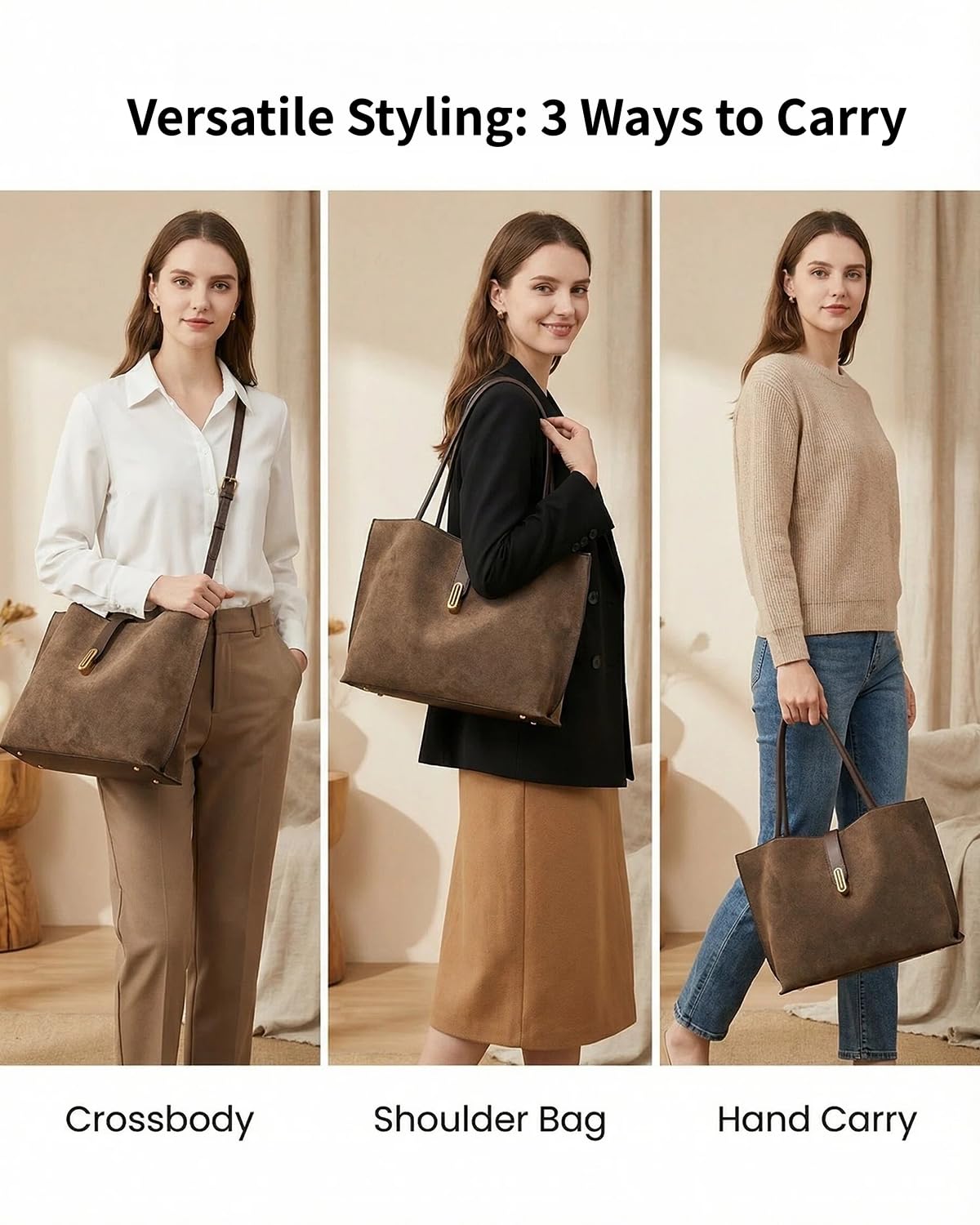 Vegan Leather Tote Bag for Women,UPGRADED LARGER SIZE 2-in-1 Shoulder Handbag with Removable Pouch,Work & Daily Use(Large - Vegan Leather - brown)