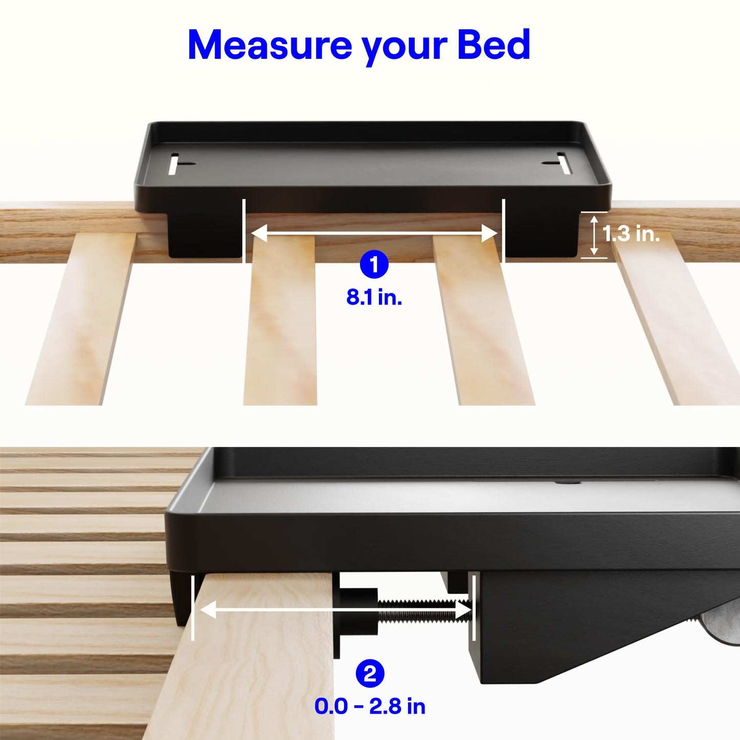 BedShelfie Bedside Shelf for Dorm Room Bunk Bed & Top Bunk, College Dorm Room Essentials, Bedside Caddy, Clip on Floating Desk Tray, Bed Side Table Storage, Loft Nightstand Decor - Cable Catch, Black