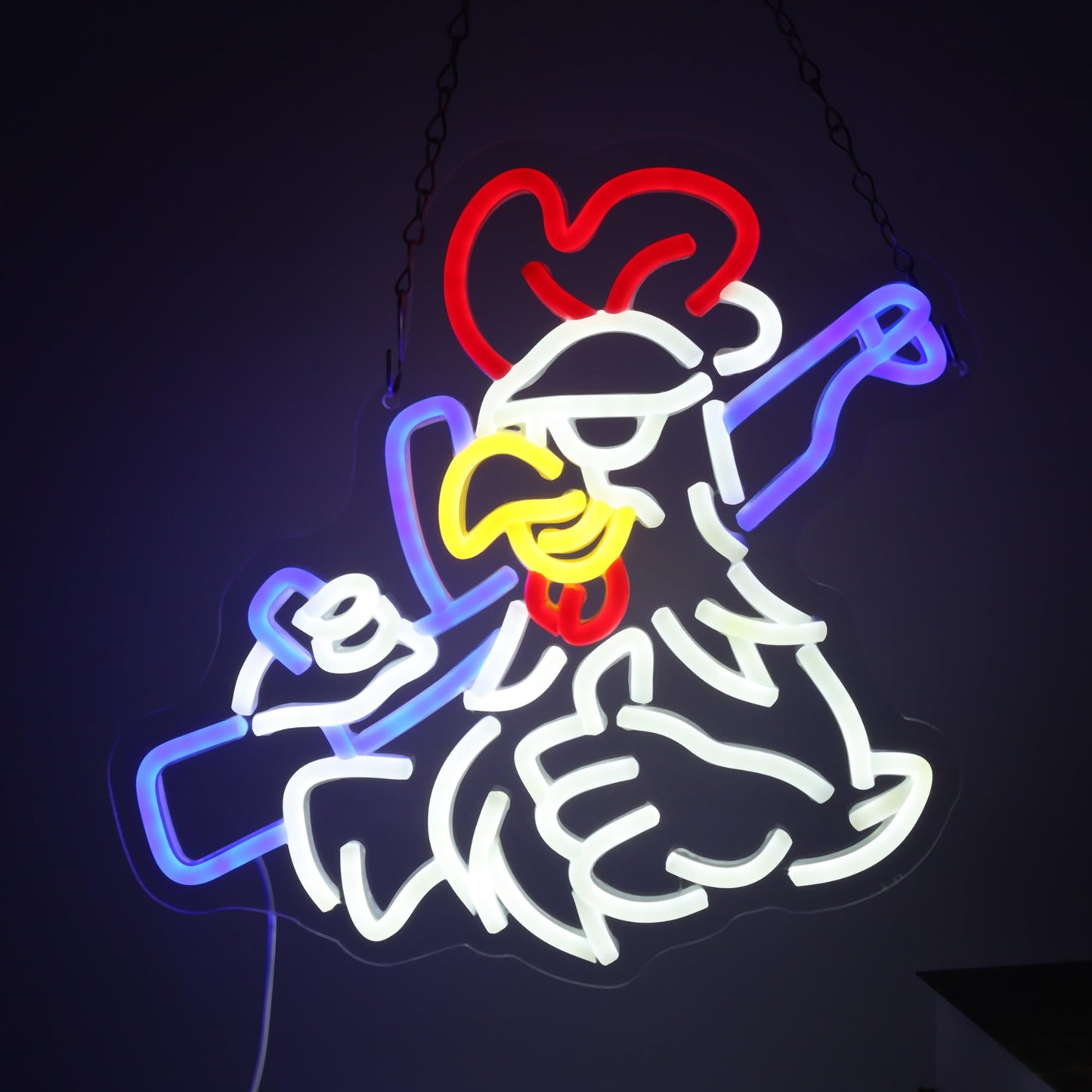 Chicken Shooting Neon Sign for Game Room, Man Cave,Rifle Led Sign for Party Decorations, Rooster Funny Neon Light for Hunting Enthusiasts,Farmhouse Coop Decor